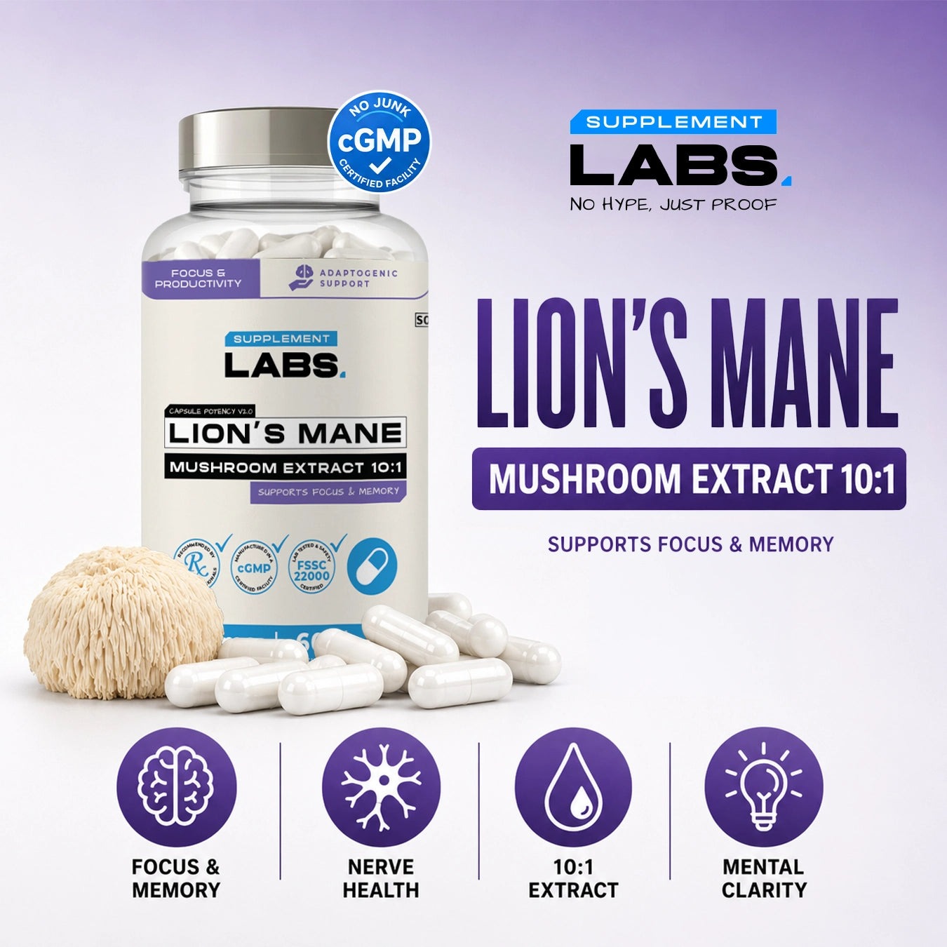 Supplement Labs Lion's Mane mushroom extract bottle